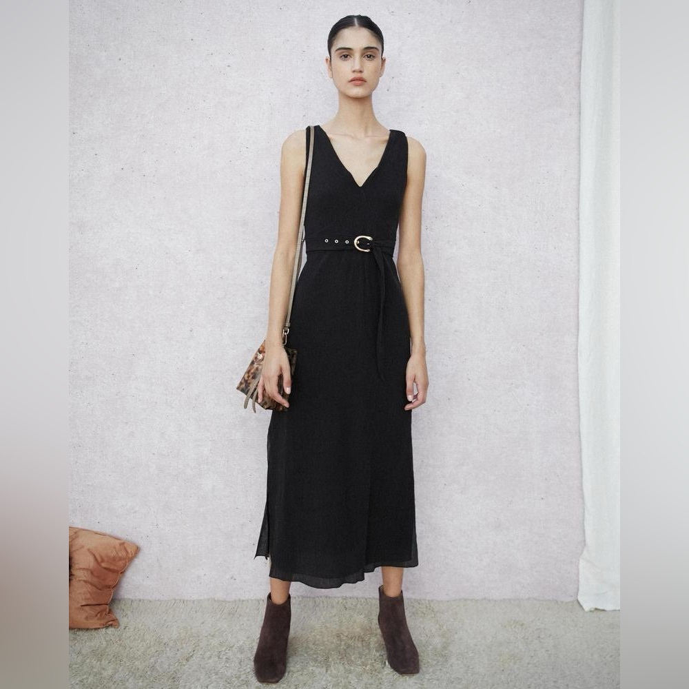 Nanushka Lily Belted Black Sleeveless Dress